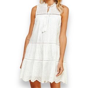 Pinch Sleeveless White Eyelet Summer Dress